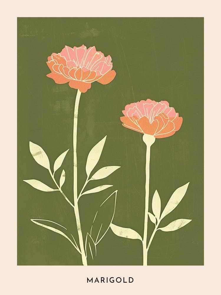 Pink & Green Marigold 2 Flower Poster