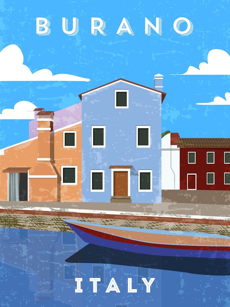 Burano, Italy — Retro travel minimalist art poster