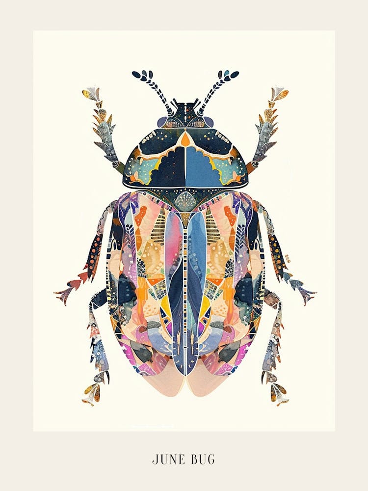 Colourful Insect Illustration June Bug 13 Poster