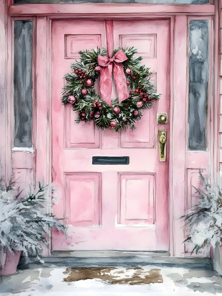 Pink Christmas Door