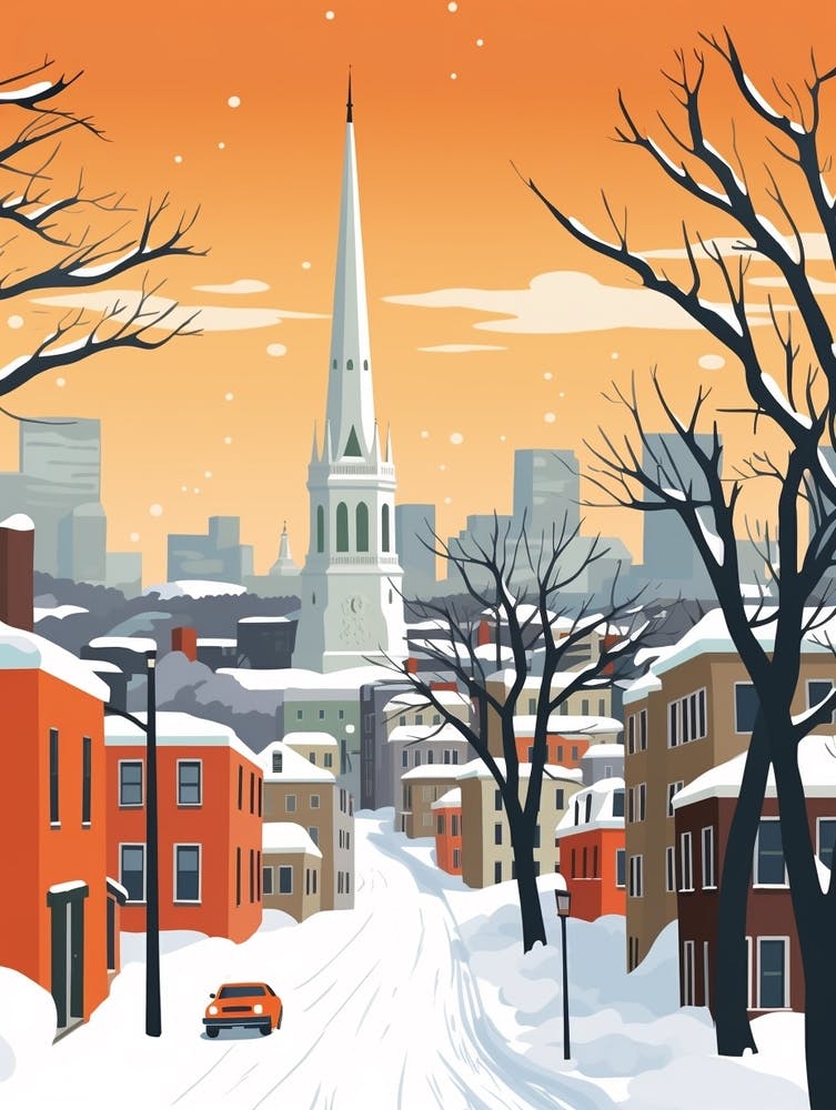 Retro-Winterillustration Boston Usa 1