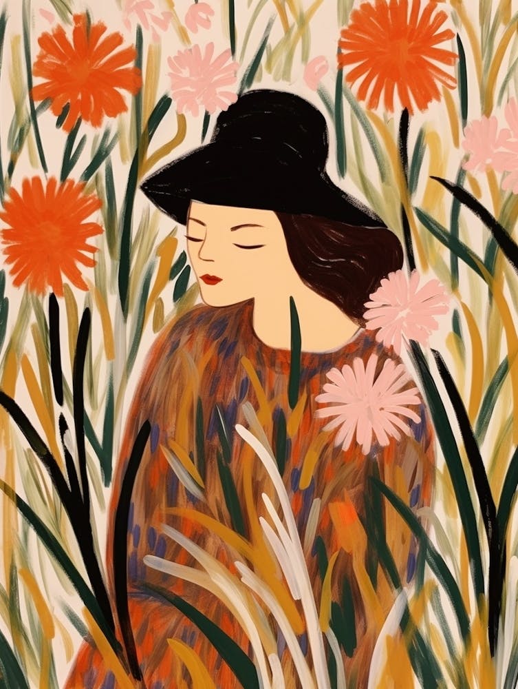 Woman With Autumnal Flowers Fountain Grass 1
