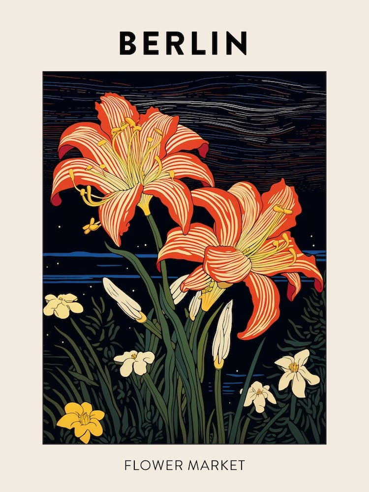 Berlin Germany Botanical Flower Market Poster