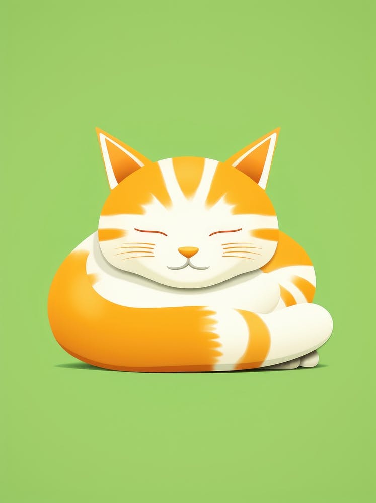 Cat Sleeping On Green Background 2