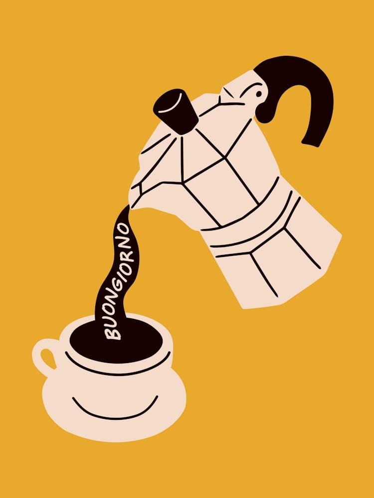 Buongiorno Moka Pot Gelbes Poster