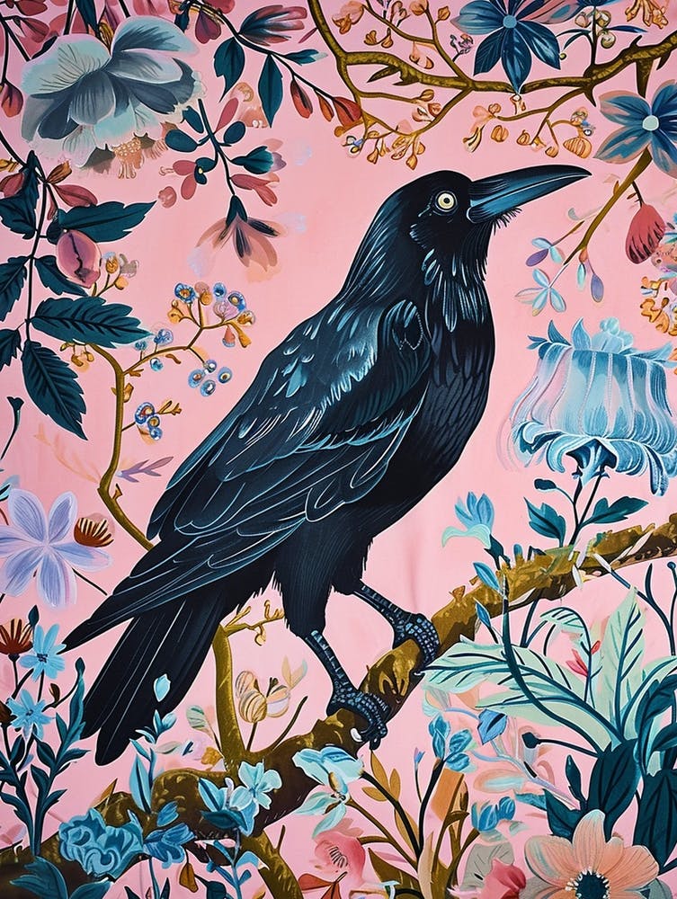 Floral Animal Painting Crow 1