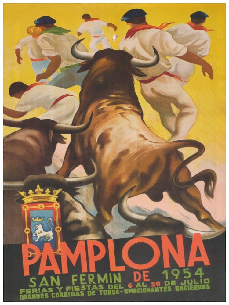 Pamplona Spain, Bull Run, Vintage Travel Poster