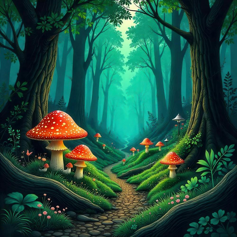 Waldweg Mit Pilzen