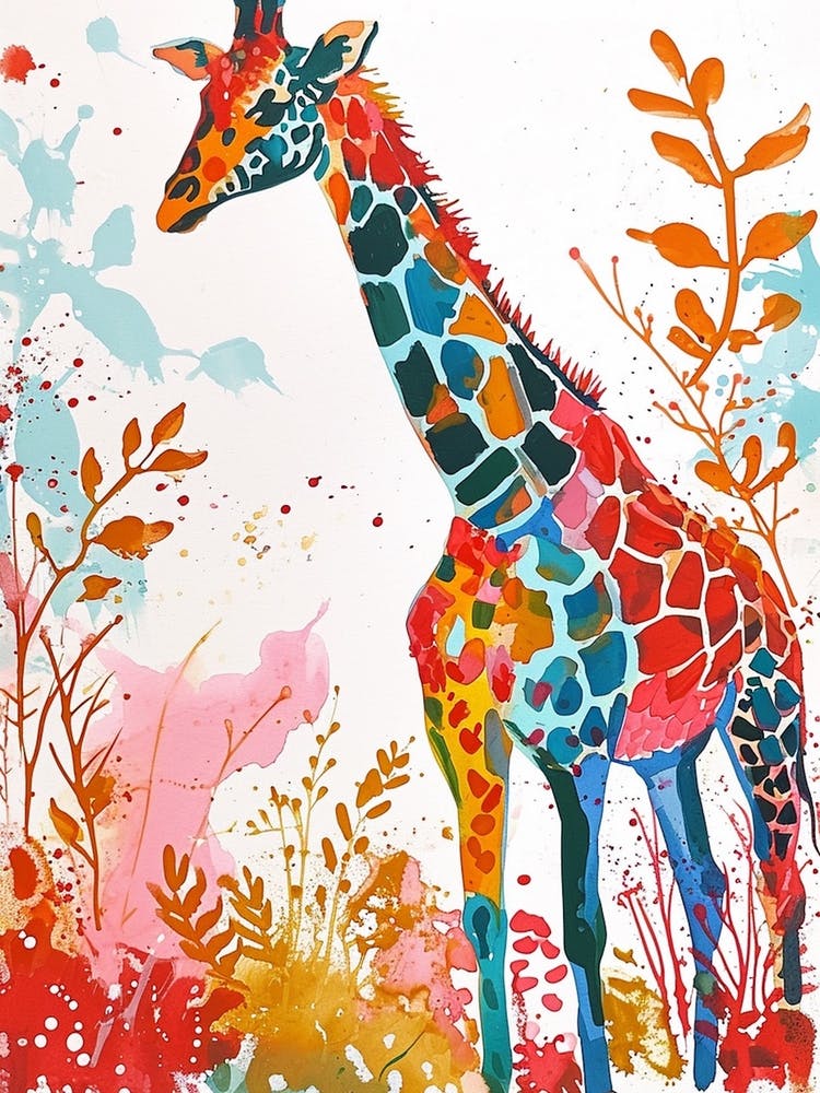 Colourful Giraffe Herd Painting 3