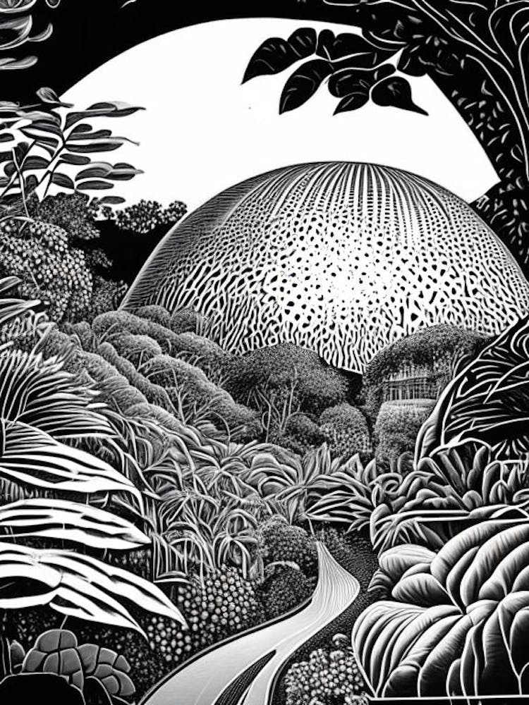 Eden Project, 1, Royaume-Uni Linogravure Noir Et Blanc Vintage