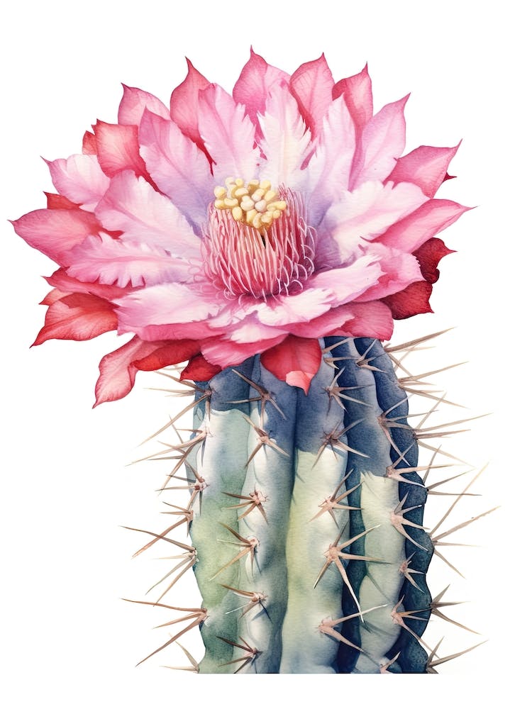 Ferocactus Cactus Watercolour Drawing 1
