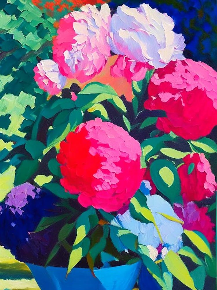 Container Of Peonies In Garden Colourful 1 Painting