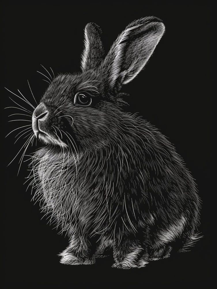 English Angora Blockprint Rabbit Illustration 2