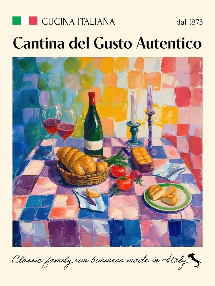 Cantina Del Gusto Autentico Trattoria Italian Poster Food Kitchen