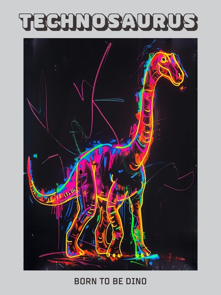 Dinosaur Neon Outlines 2 Poster