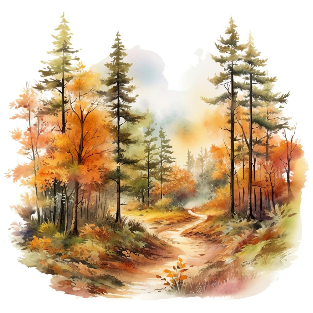 Watercolor Of Autumn Forest 5