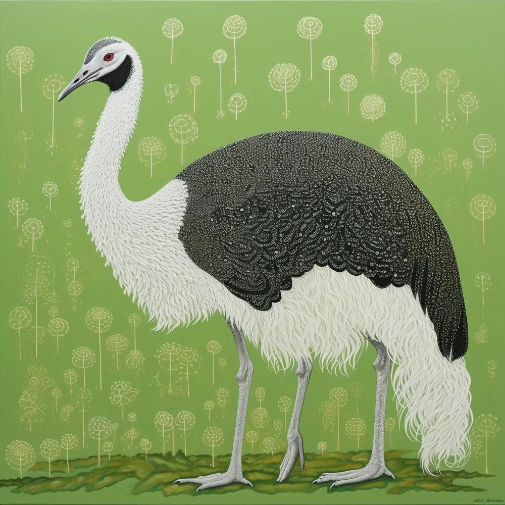 Ohara Koson Inspired Bird Painting Ostrich 2 Square