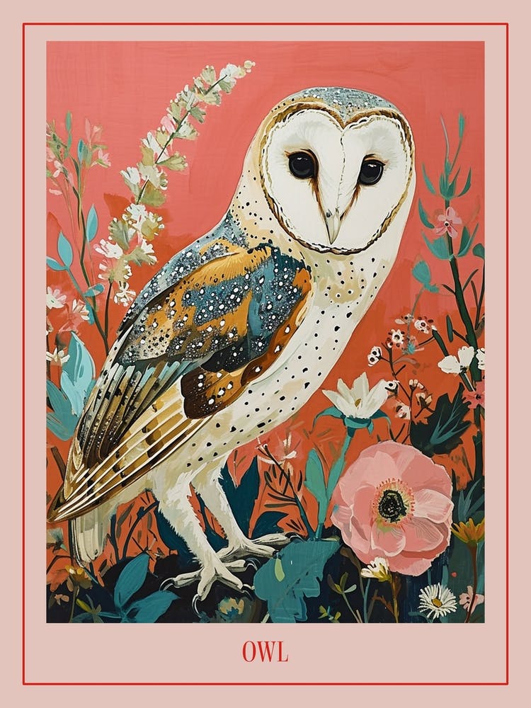Floral Animal Painting Owl 2 Poster