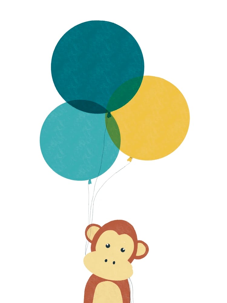 Monkey With Teal and Yellow Balloons Nursery