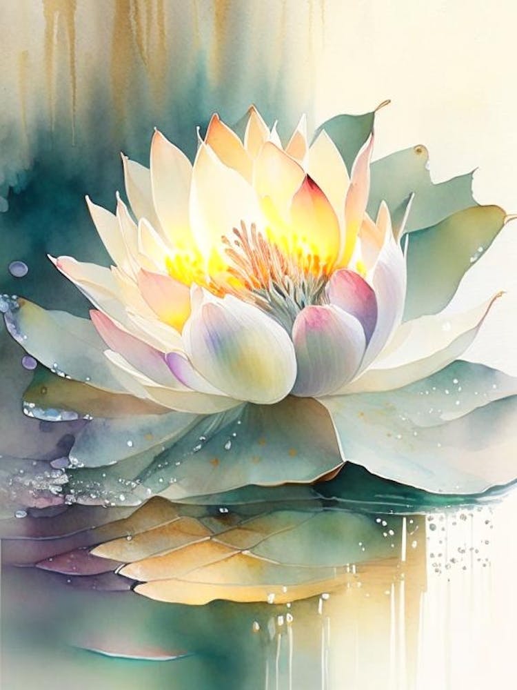 Blooming Lotus Flower In Lake Storybook Watercolour 5