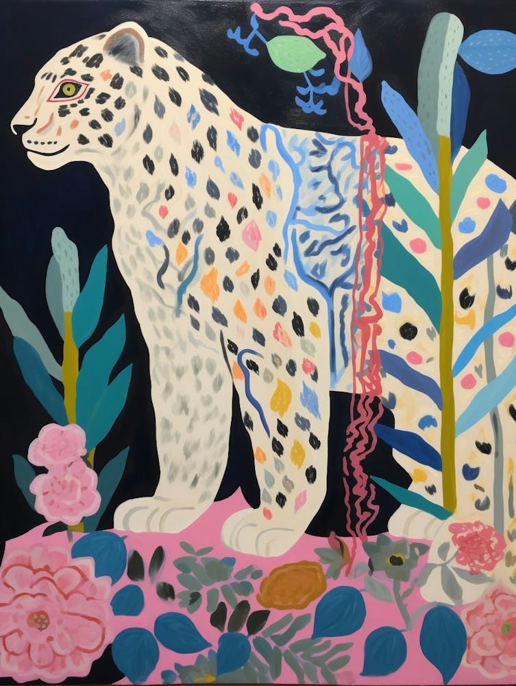 Maximalist Animal Painting Snow Leopard 2