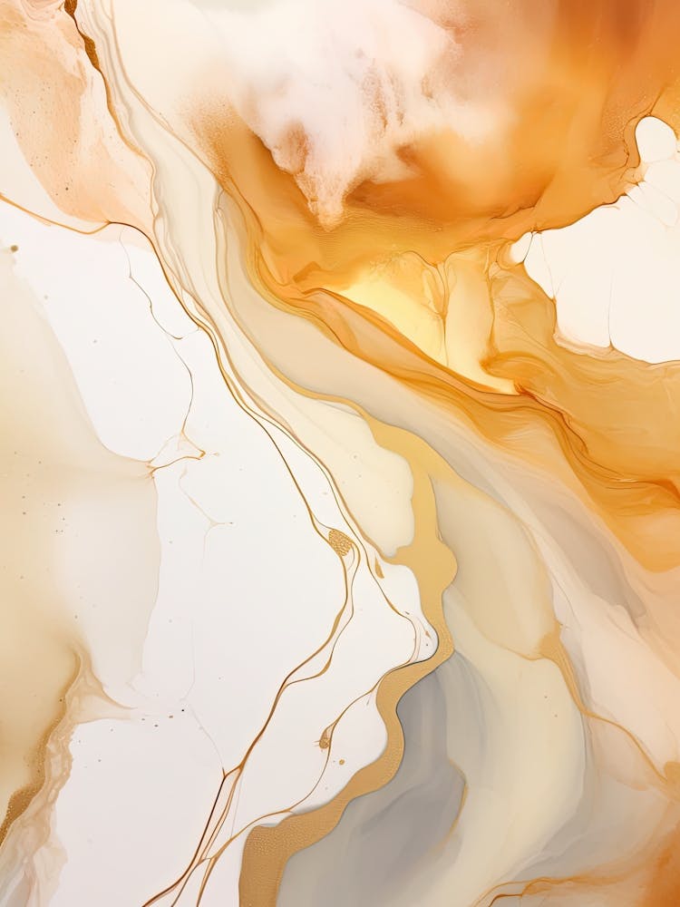 Ochre And White Flow Asbtract Painting 3
