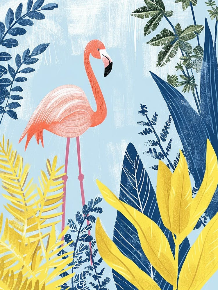 Jamess Flamingo And Croton Plants Minimalist Illustration 4