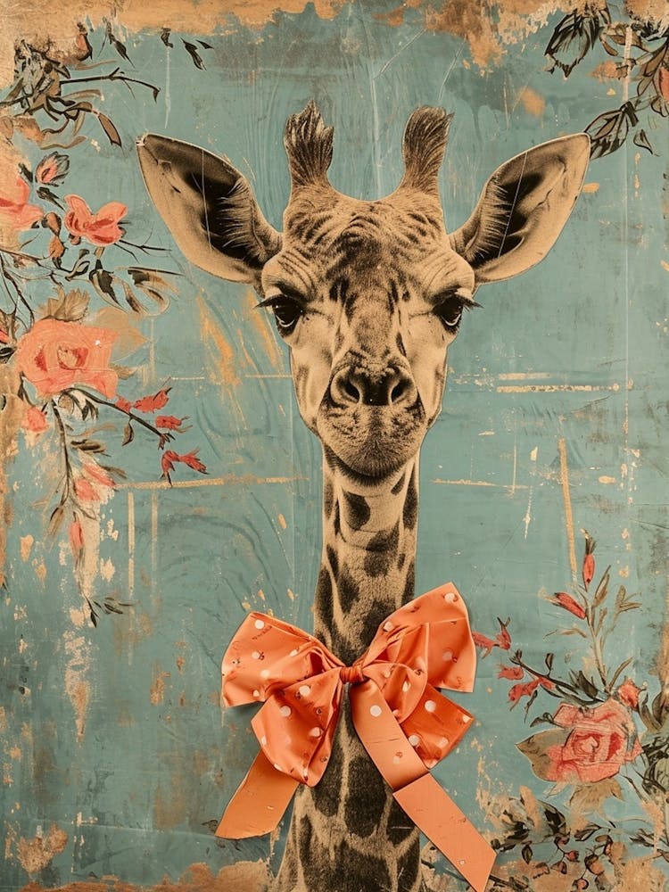 Giraffe With Bow Kitsch Collage 3