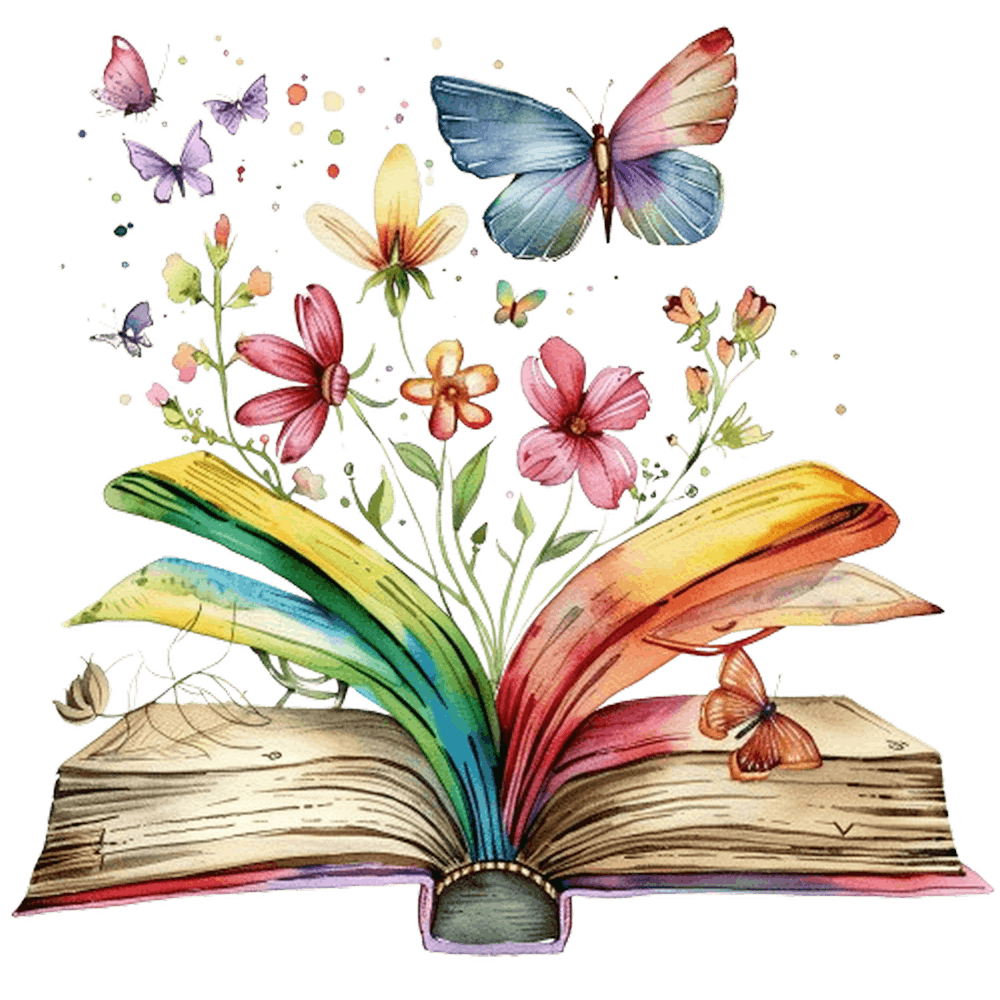 Watercolor Rainbow Book With Flower And Butterfly