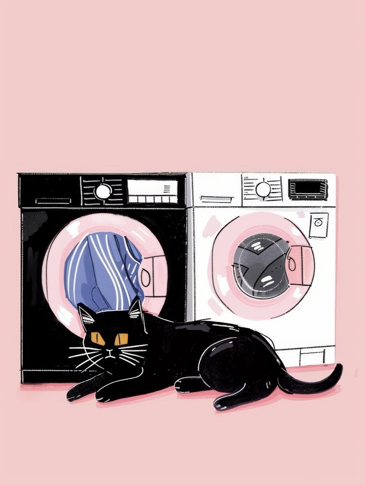Cat In Front Of Washing Machine