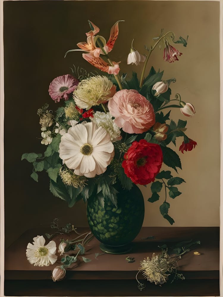 Flowers In A Green Vase