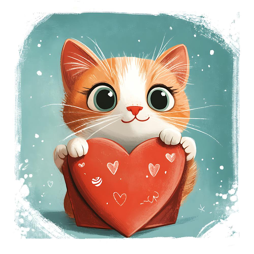 Cute Cat Peeking from Heart Gift Box 2
