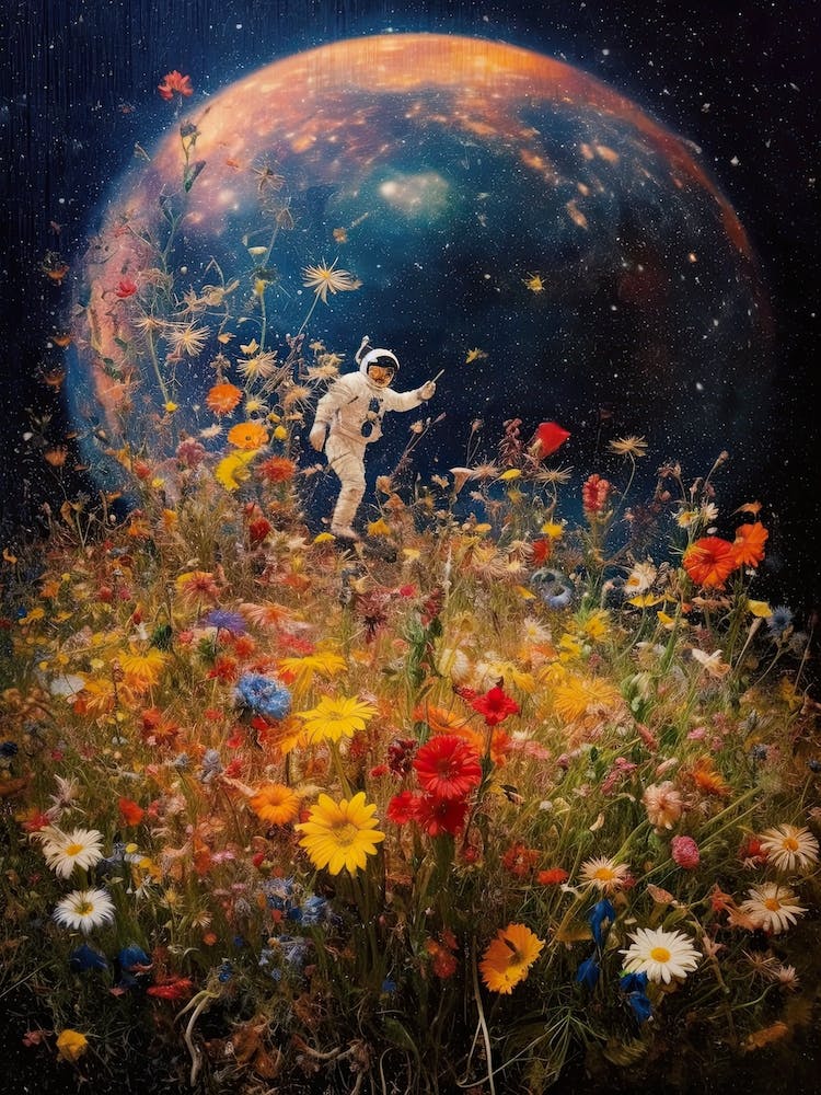 Astronaut With A Bouquet Of Flowers 13