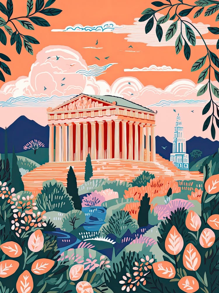 Parthenon   Athens, Greece   Cute Botanical Illustration Travel 3