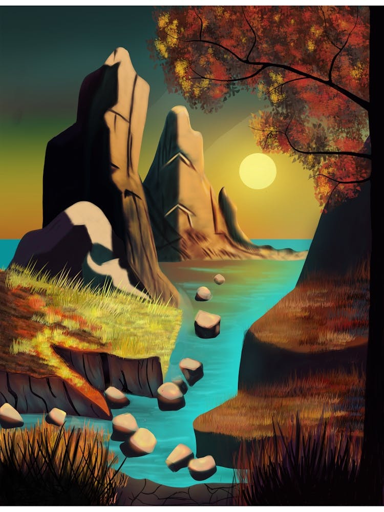 Landscape With Waterfall