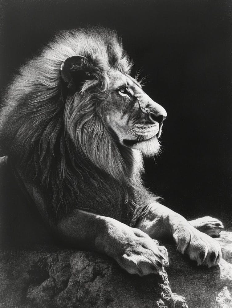 Barbary Lion Charcoal Drawing Resting In The Sun 2