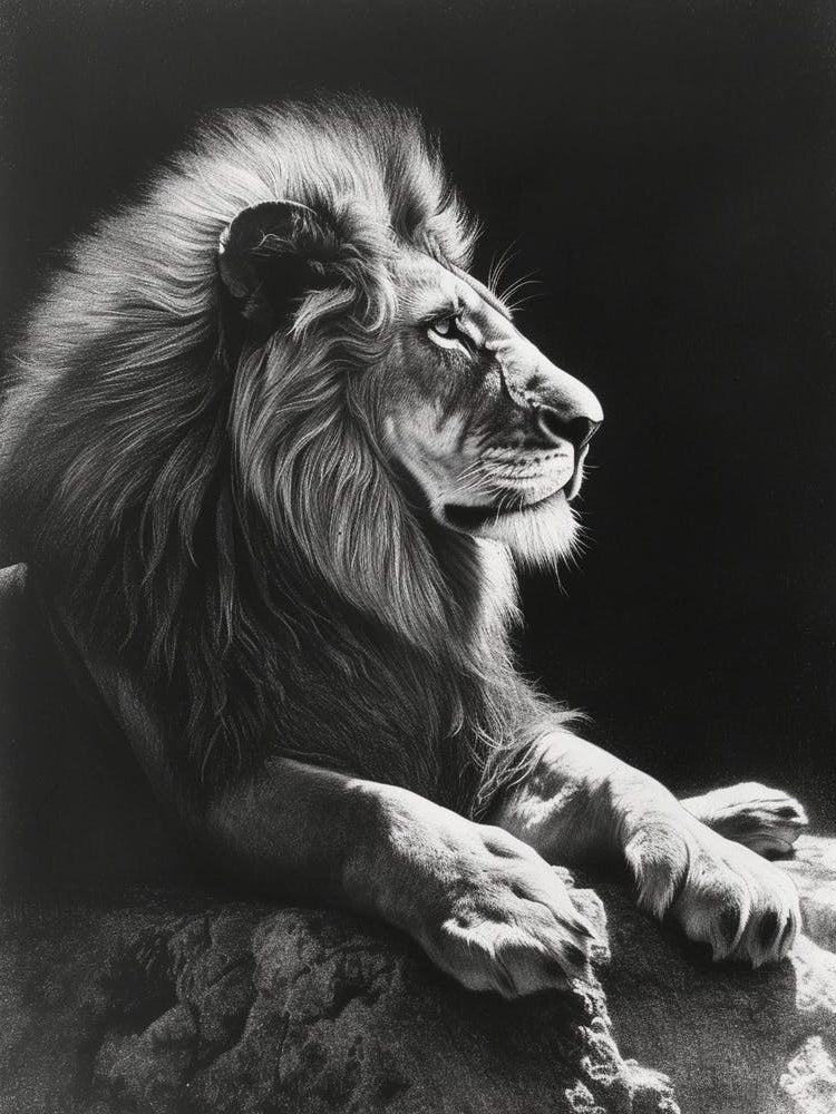 Barbary Lion Charcoal Drawing Resting In The Sun 2