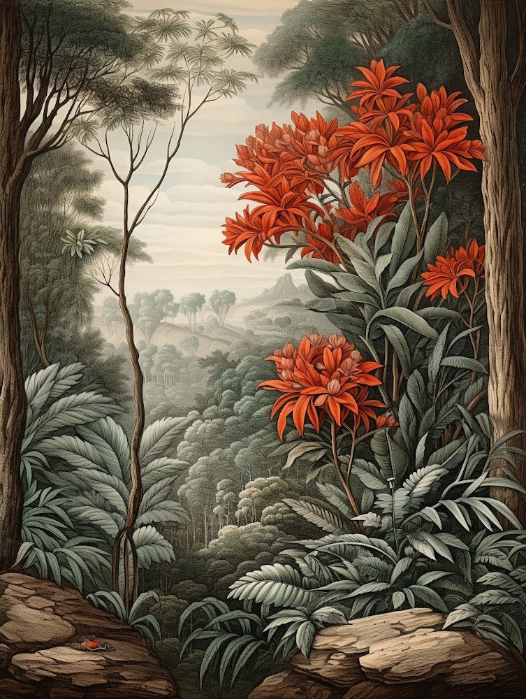 Vintage Jungle Botanical Illustration Jungle Flame 3