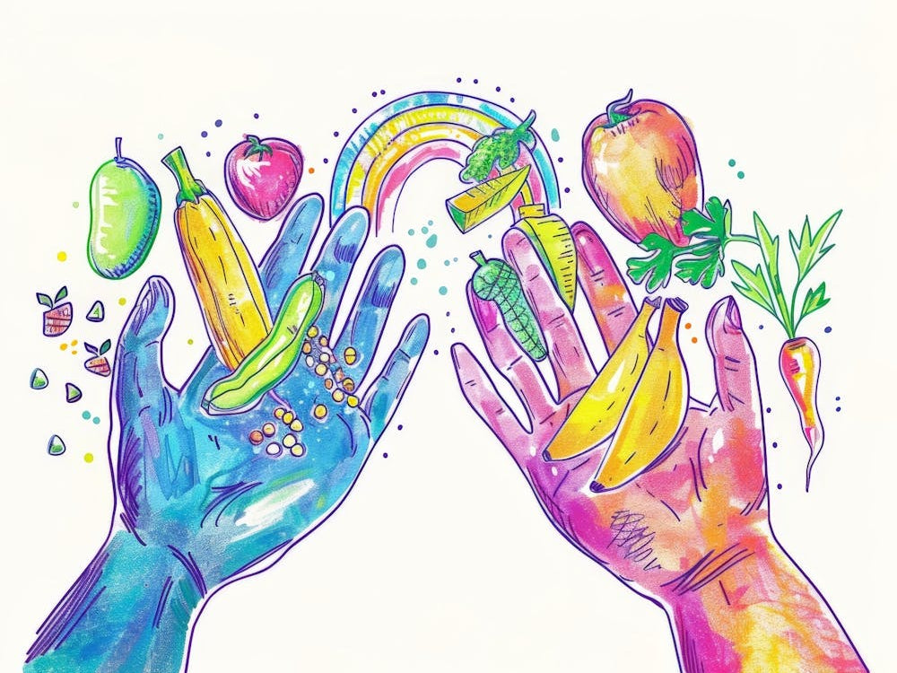 Two Hands Holding Fruits And Vegetables