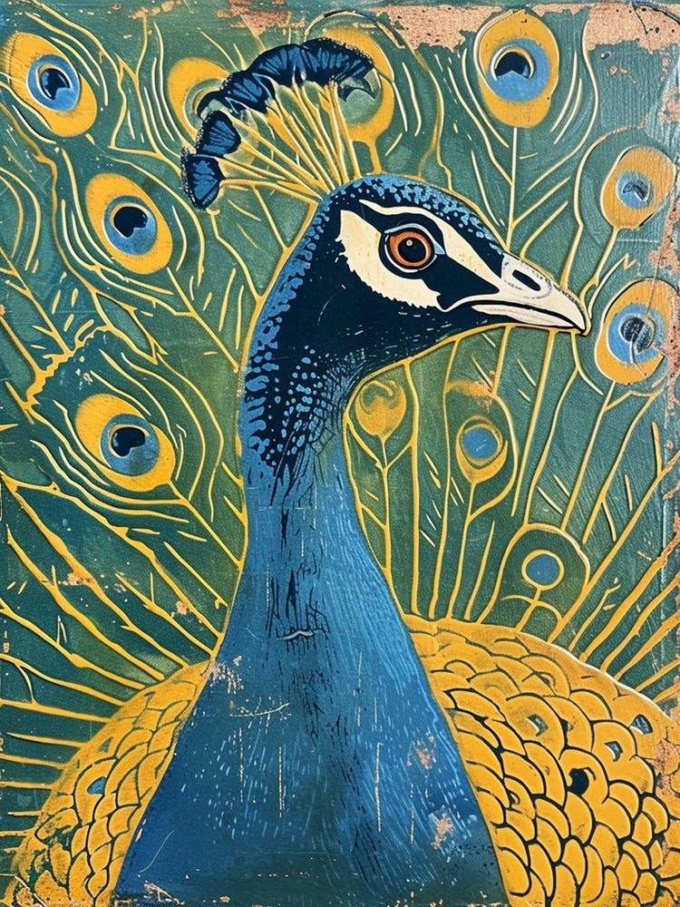 Blue Mustard Peacock Profile Portrait 3