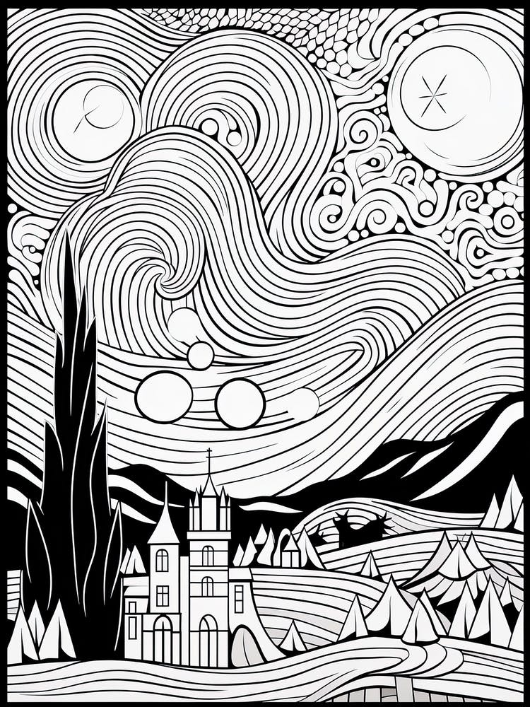 Line Art Inspired By The Starry Night 3
