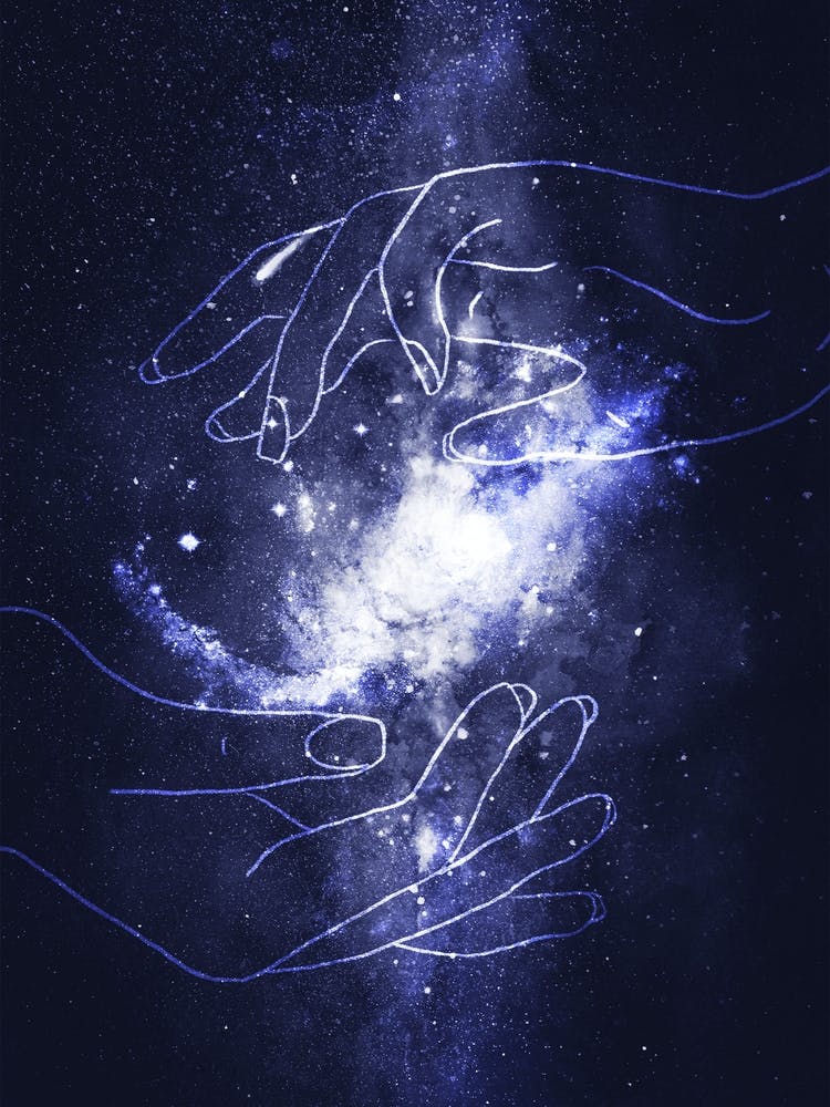 Two Hands Touching The Milky Way - Starry Night and Moon #6