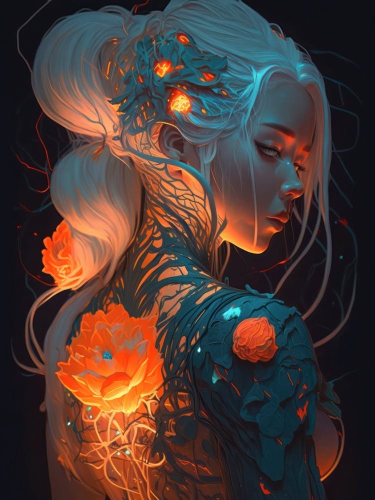 Girl With Flowers On Her Back