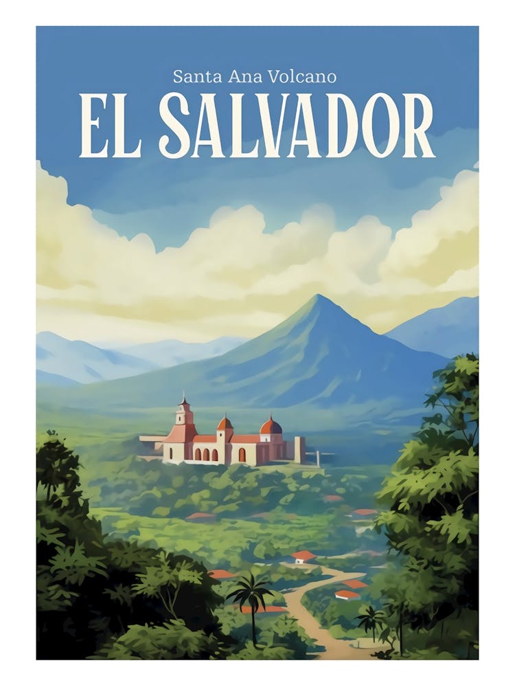 Santa Ana Volcano El Salvador Map Print