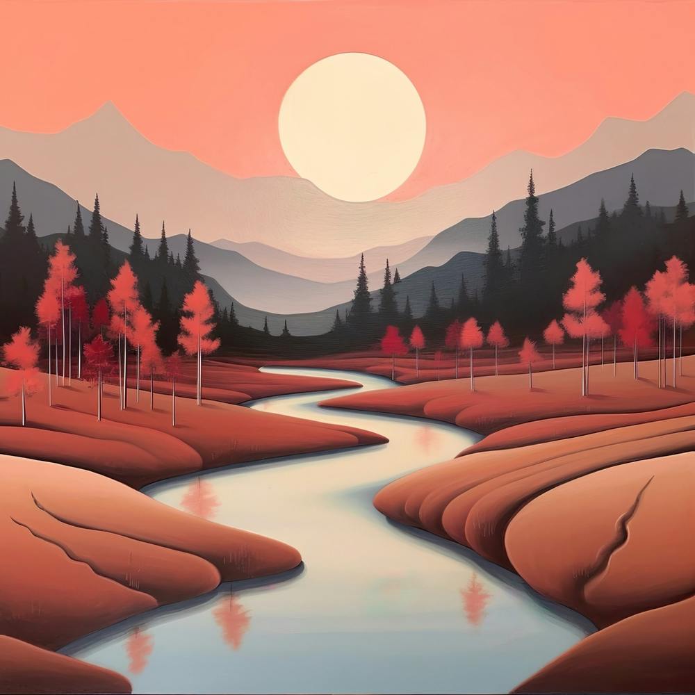 'Sunset River' Landscape Painting
