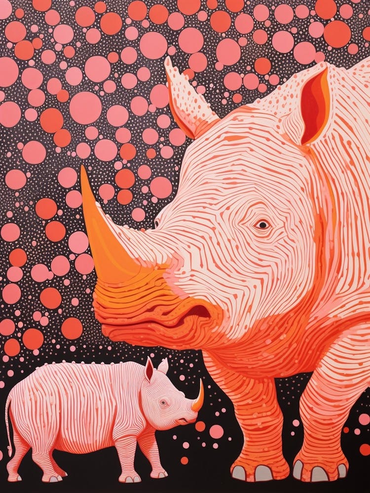Two Abstract Pink & Orange Rhinos 1