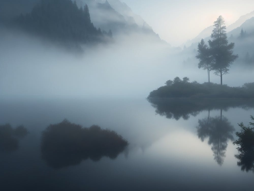 Misty Scene By The Enshrouded Lake