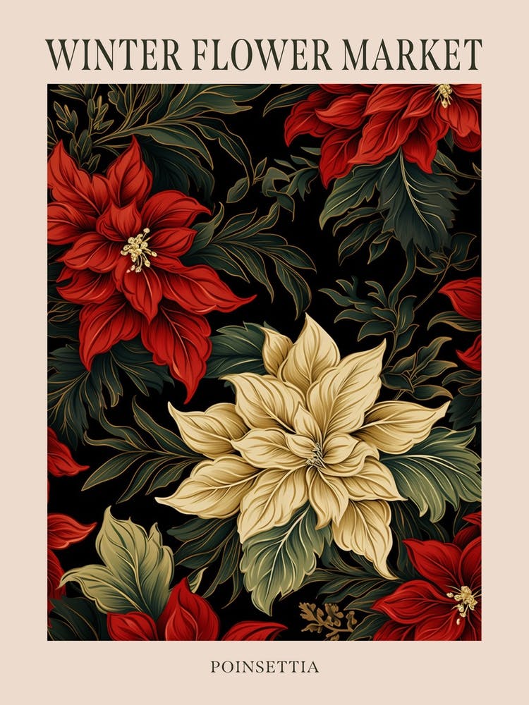 Poinsettia 4 Winter Flower Market Poster