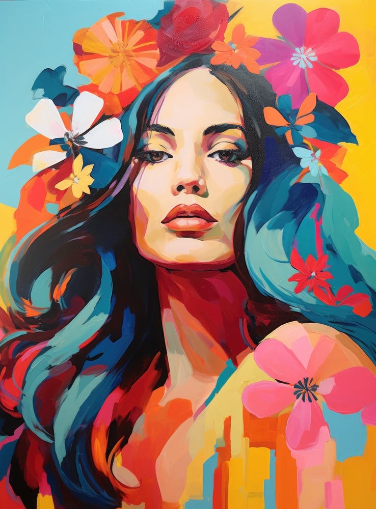Femme Colorée Avec Des Fleurs 1