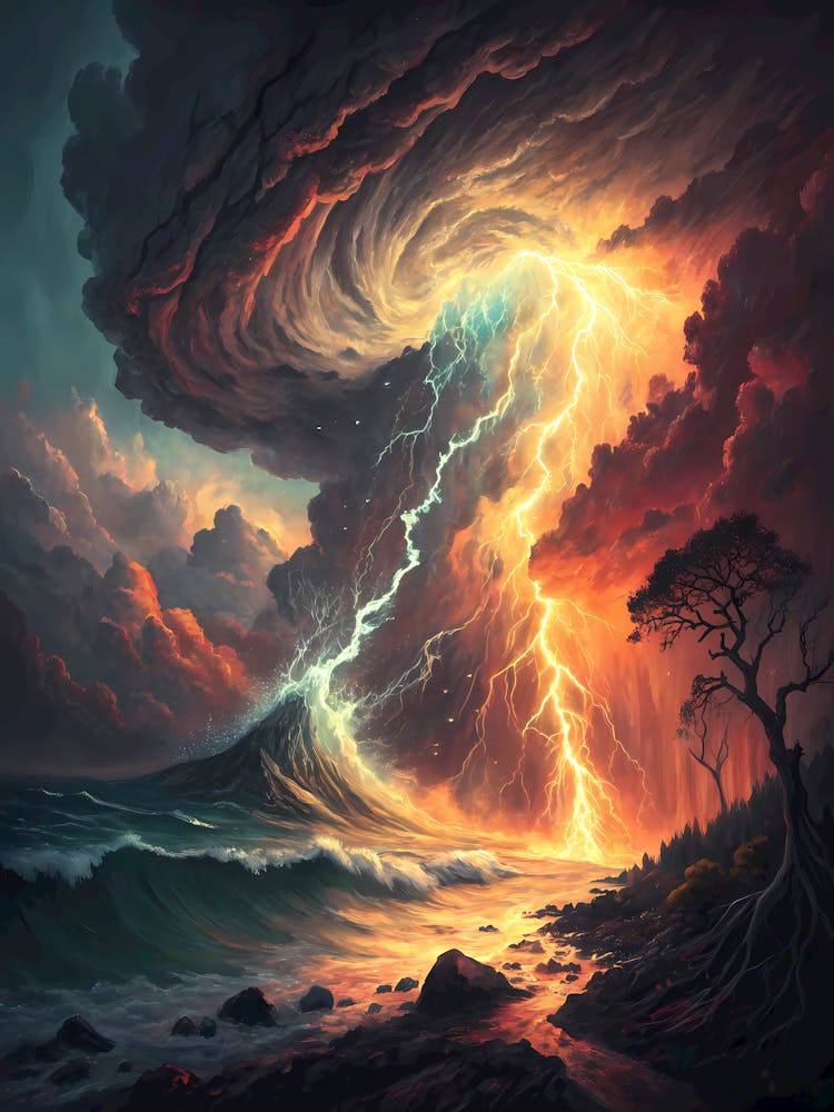 A Glowing, Dynamic Design Inspired by a Stormy Sea Oil Painting Style